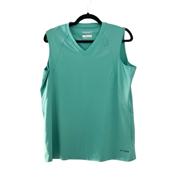 COLUMBIA V-neck Sleeveless PFG Omni Freeze Perfomance Top Green Sz L - Picture 1 of 4